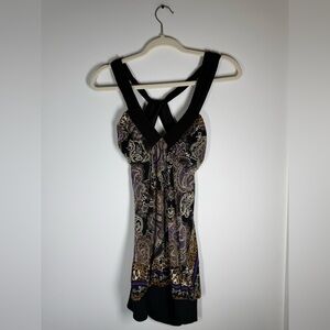 Y2K-style V-neck stretch tunic dress sz s back cut out